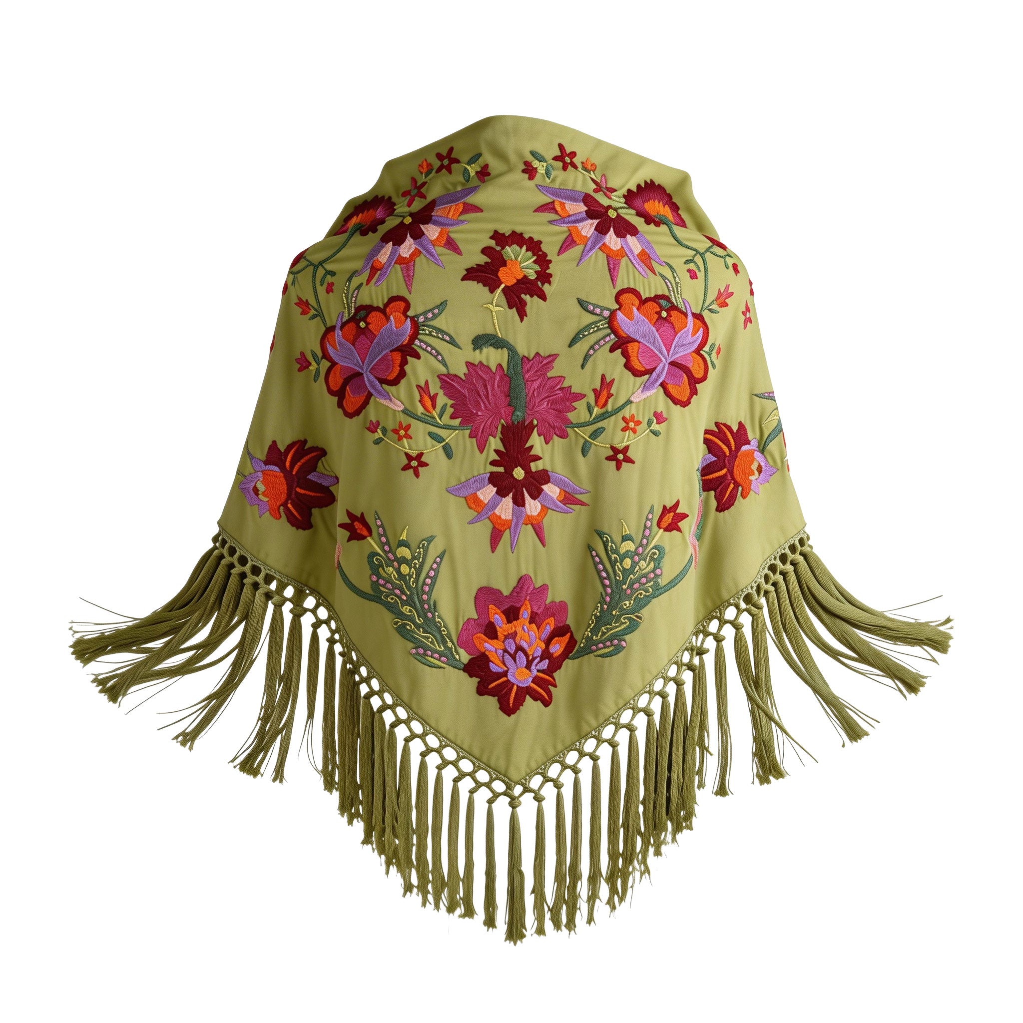 Manton de Flamenca Bordado Dalia – Ligero con Flecos