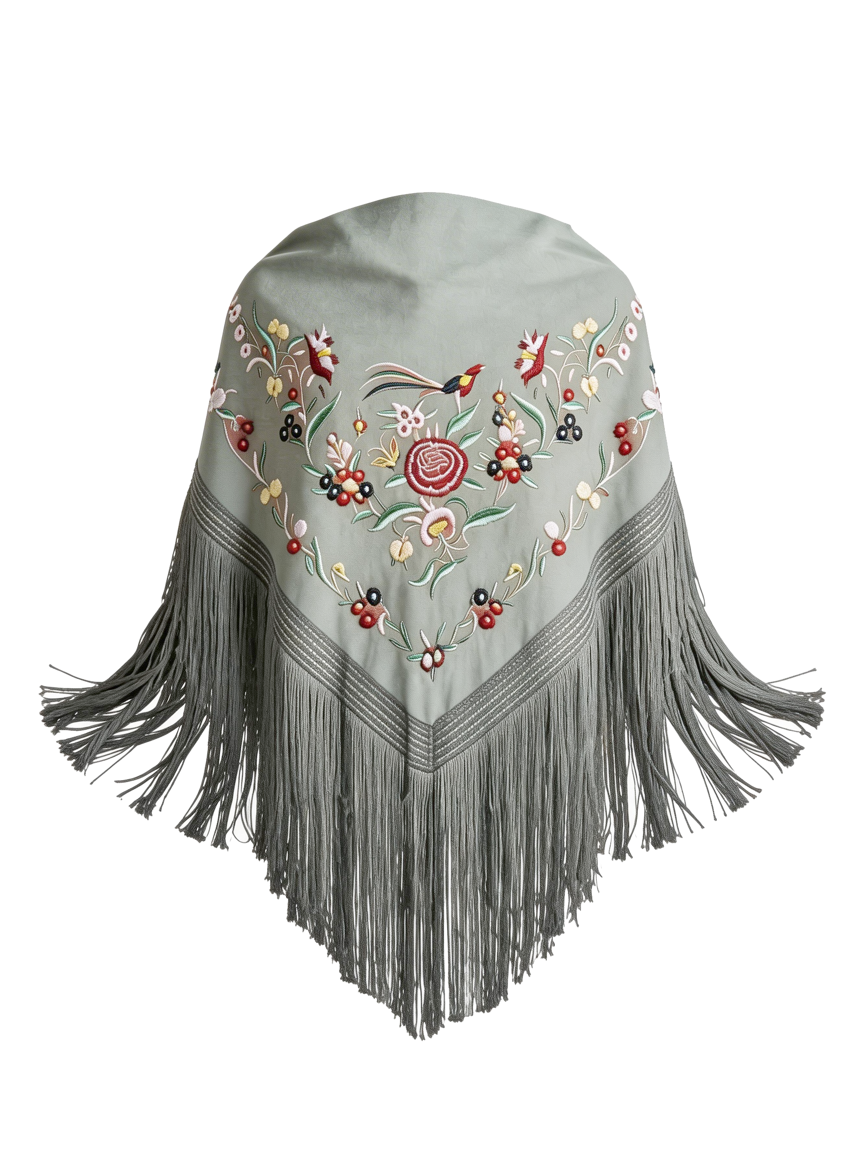 Mantón Flamenco Bordado  para Baile Flamenco y Sevillanas – de Algodón 140 x 50 cm  con Flecos Largos 40 cm