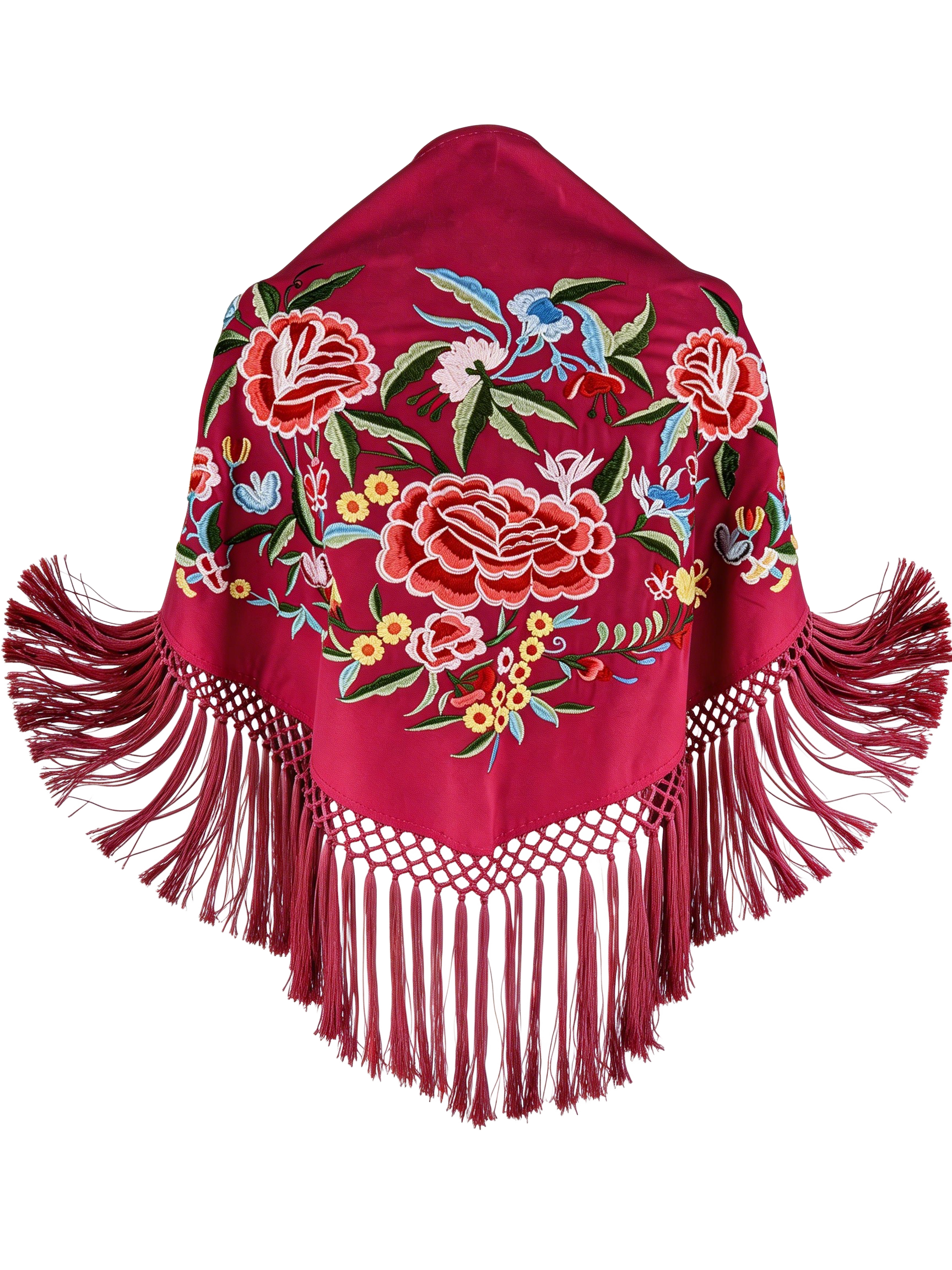 Súper oferta ! Mantón de Flamenco Bordado en Chiffón con Flecos Extra Largos (0,35 m)