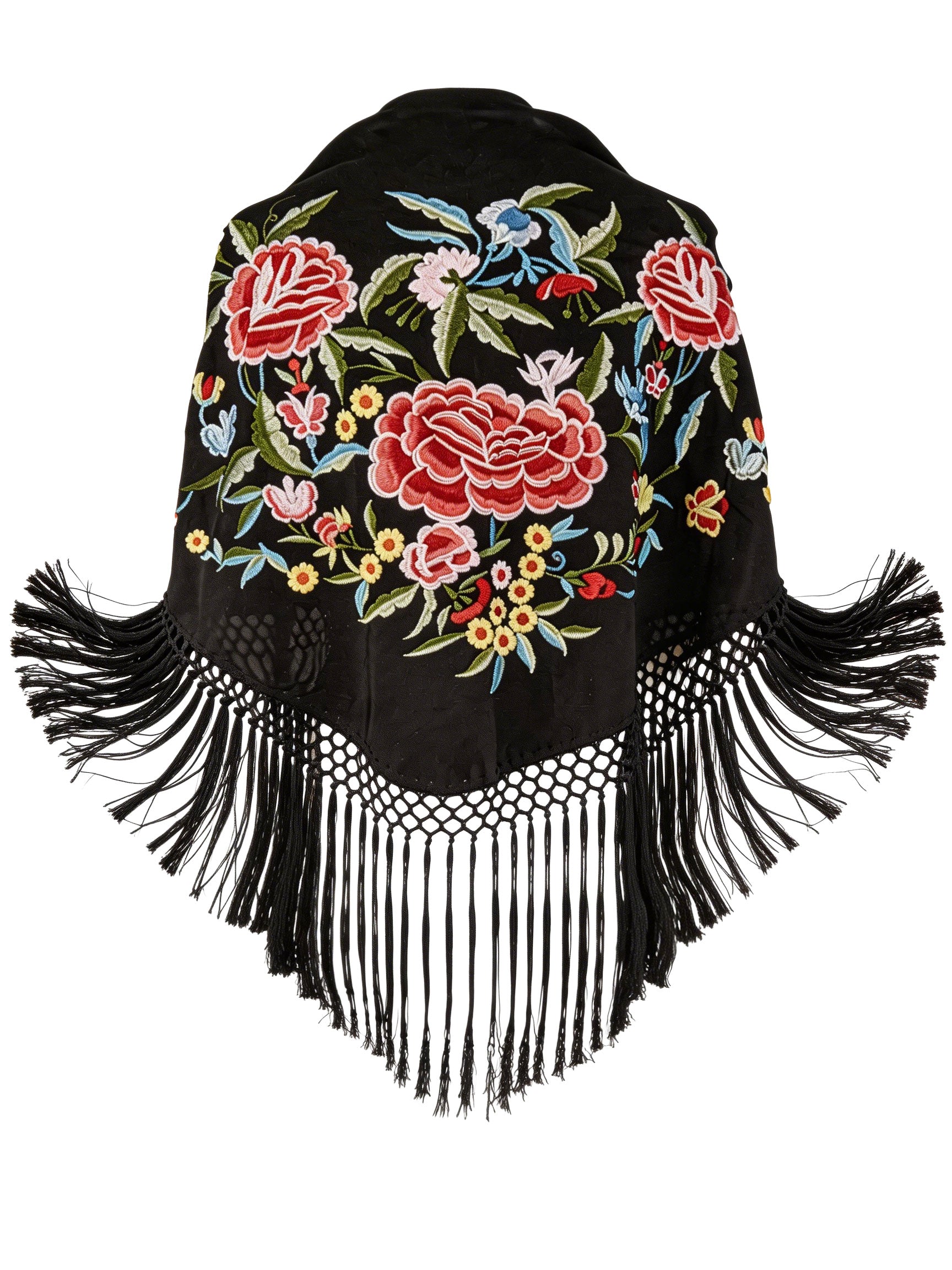 Súper oferta ! Mantón de Flamenco Bordado en Chiffón con Flecos Extra Largos (0,35 m)