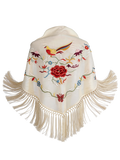 Mantón de Flamenco  con Bordado de Pájaro de Chiffón 140X50 con flecos corto 20cm