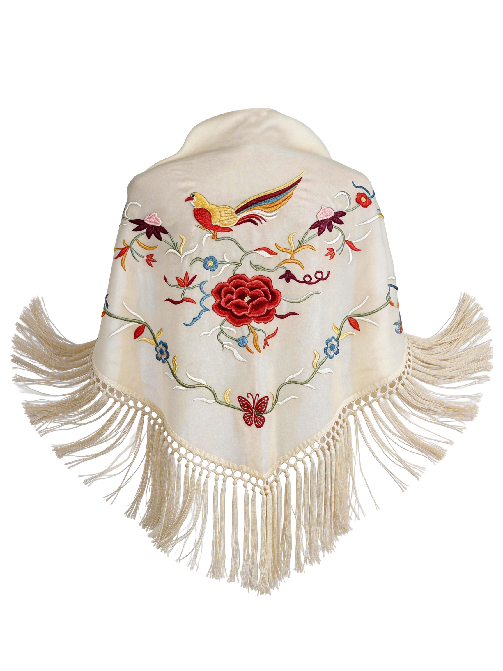 Súper oferta ! Mantón de Flamenco de Chiffón con Bordado de Pájaro  - 1.5m x 0.5m