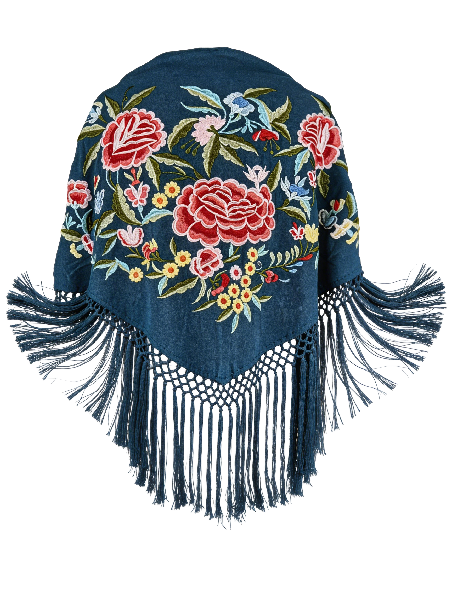 Súper oferta ! Mantón de Flamenco Bordado en Chiffón con Flecos Extra Largos (0,35 m)